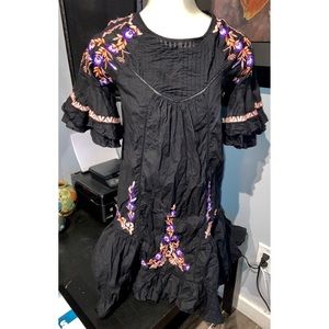FREE PEOPLE BLACK EMBROIDERED SHT-SLV DRESS, SZ XS